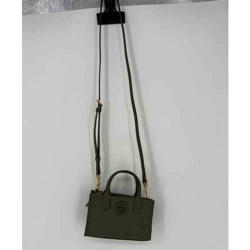 Tory Burch Ella Nylon Mini Baby Tote Purse Crossbody Strap Olive Palm Green